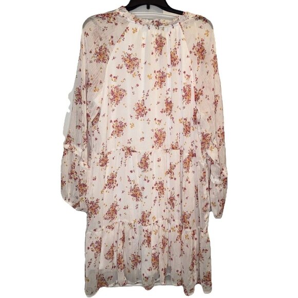Vince Camuto Women’s White Pink Floral Tiered Long Sleeve Lined Mini Dress Sz XL - Picture 4 of 10